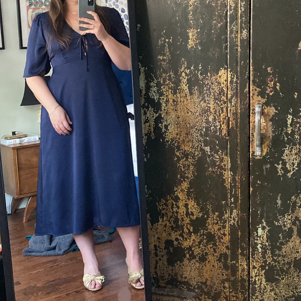 Park & Fifth Satin Midi Dress in Deep Teal Blue - Picture 3 of 5
